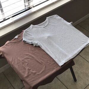 Women's White and Brown Short Sleeve Tees
